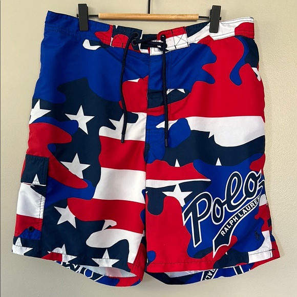 Polo Ralph Lauren Americana Camo Swim Shorts Swim Trunks Size XL‎ Red White Blue - Picture 1 of 8